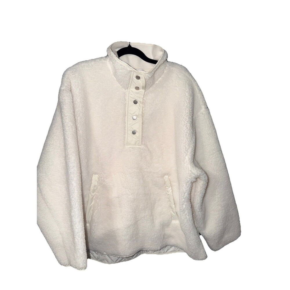 Athleta 1X Cozy Sherpa Snap Sweatshirt Jacket Magnolia White #466888 RT $149